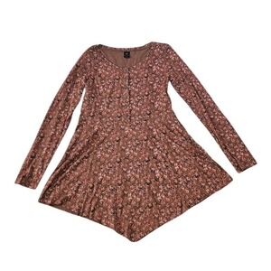 Peruvian Connection Top Small Rust Pima Cotton Floral Henley Handkerchief Hem